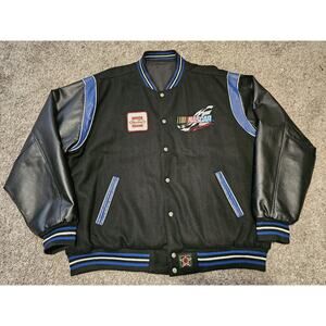 Vintage Jeff Hamilton NASCAR Racing Reversible Jacket Black / Blue Mens Size 2XL